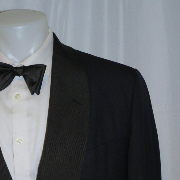 Alan Flusser Bespoke VTG Navy Herringbone Shawl Collar One Button Tuxedo 40R